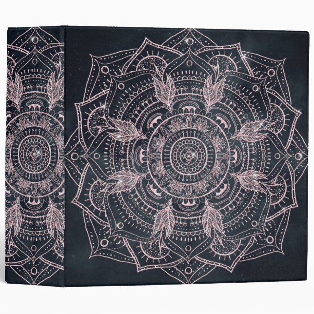 Elegant Rose Gold Mandala Gray Nebula Design 3 Ring Binder (Front/Spine)