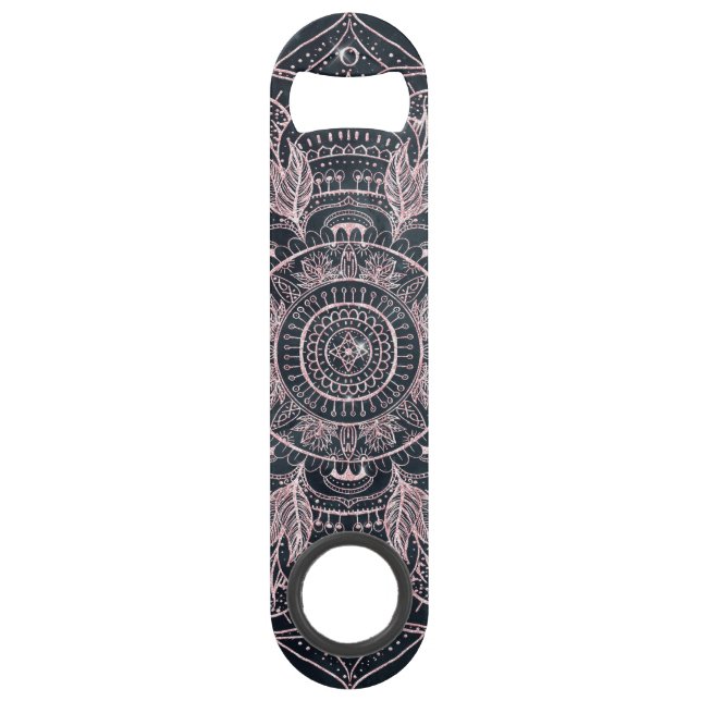 Elegant Rose Gold Mandala Gray Nebula Design Bar Key (Front)