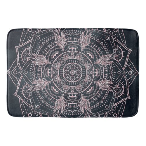 Elegant Rose Gold Mandala Gray Nebula Design Bath Mat