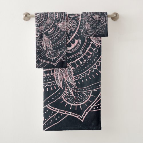 Elegant Rose Gold Mandala Gray Nebula Design Bath Towel Set