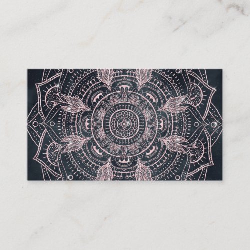 Elegant Rose Gold Mandala Gray Nebula Design Business Card