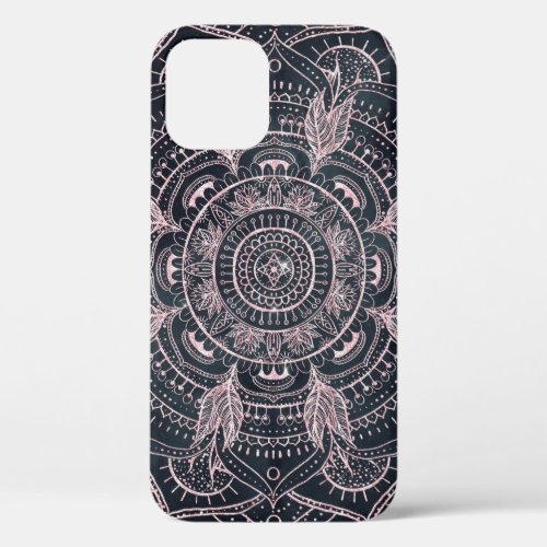 Elegant Rose Gold Mandala Gray Nebula Design iPhone 12 Pro Case