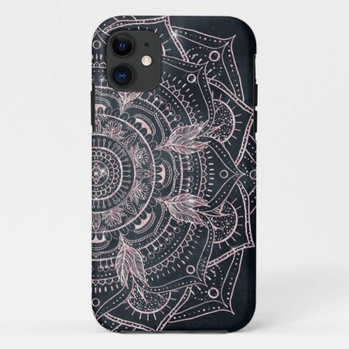 Elegant Rose Gold Mandala Gray Nebula Design iPhone 11 Case