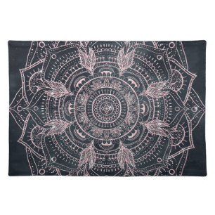 Elegant Rose Gold Mandala Gray Nebula Design Cloth Placemat