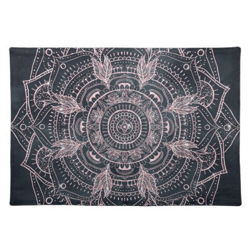 Elegant Rose Gold Mandala Gray Nebula Design Cloth Placemat