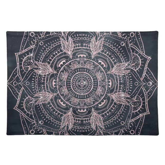 Elegant Rose Gold Mandala Gray Nebula Design Cloth Placemat (Front)