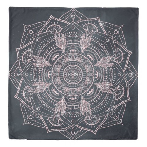 Elegant Rose Gold Mandala Gray Nebula Design Duvet Cover