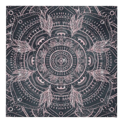 Elegant Rose Gold Mandala Gray Nebula Design Faux Canvas Print