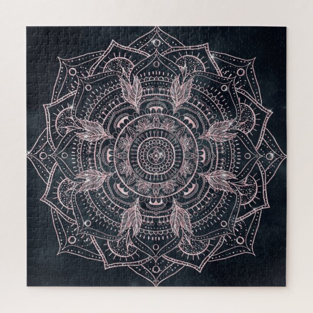 Elegant Rose Gold Mandala Gray Nebula Design Jigsaw Puzzle (Vertical)