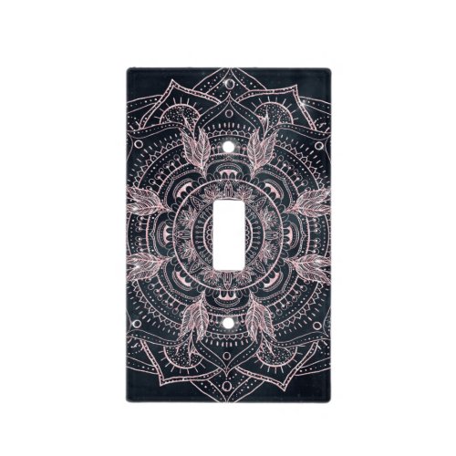 Elegant Rose Gold Mandala Gray Nebula Design Light Switch Cover