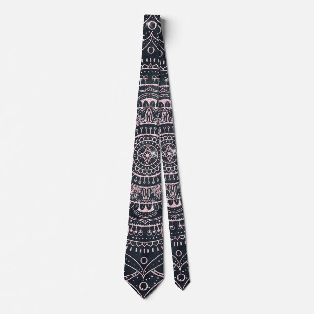 Elegant Rose Gold Mandala Gray Nebula Design Neck Tie (Front)
