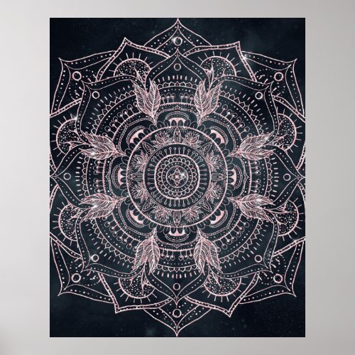 Elegant Rose Gold Mandala Gray Nebula Design Poster