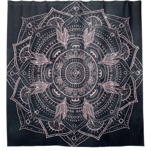 Elegant Rose Gold Mandala Gray Nebula Design Shower Curtain