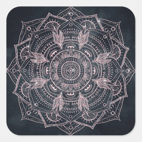 Elegant Rose Gold Mandala Gray Nebula Design Square Sticker