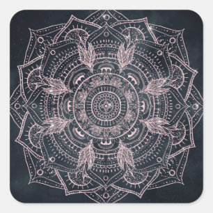 Elegant Rose Gold Mandala Gray Nebula Design Square Sticker