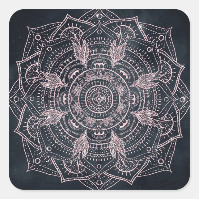 Elegant Rose Gold Mandala Gray Nebula Design Square Sticker (Front)