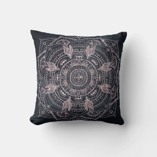 Elegant Rose Gold Mandala Gray Nebula Design Throw Pillow