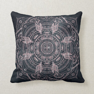 Elegant Rose Gold Mandala Gray Nebula Design Throw Pillow