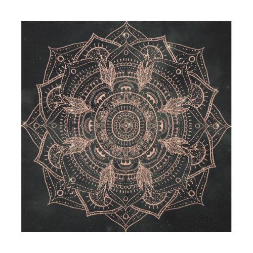 Elegant Rose Gold Mandala Gray Nebula Design Wood Wall Art