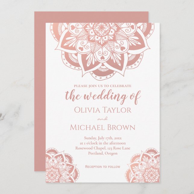 Elegant Rose Gold Mandala Invitation (Front/Back)