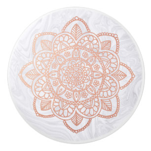 Elegant Rose Gold Mandala Marble Ceramic Knob