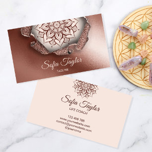 elegant rose gold mandala with glitter torn paper business card