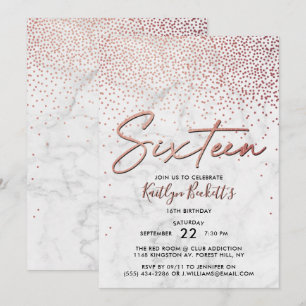 Elegant Rose Gold & Marble 16th Birthday Invitation