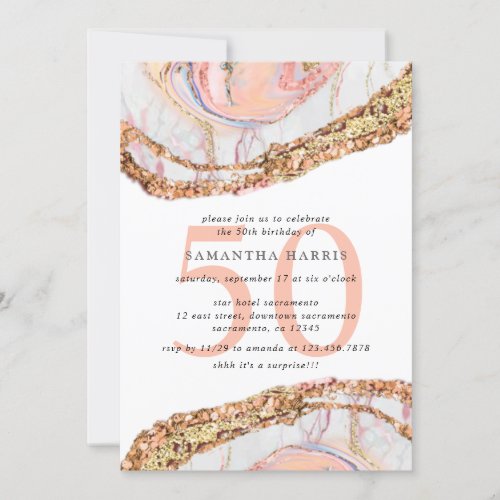 Elegant Rose Gold Marble 50th Birthday Party Invitation