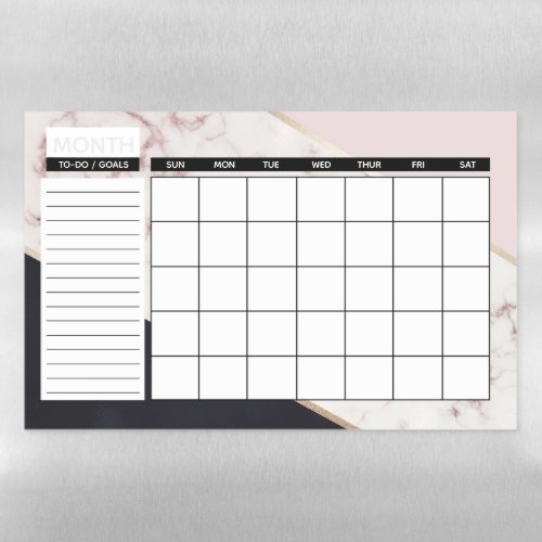 Elegant Rose Gold Marble Abstract Monthly Calendar Magnetic Dry Erase Sheet