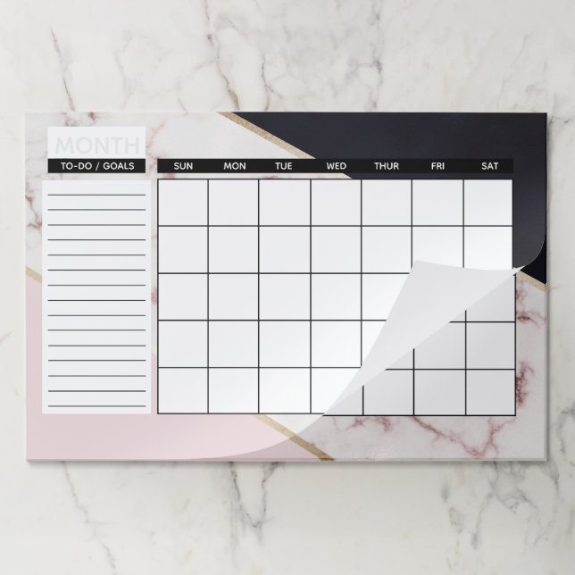 Elegant Rose Gold Marble Abstract Monthly Calendar Paper Pad (Folded)