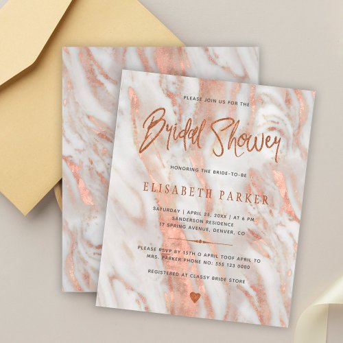 Elegant rose gold marble bridal shower invitation