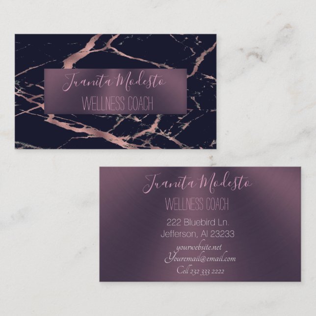 Elegant Rose Gold Marble Business Card (Front/Back)