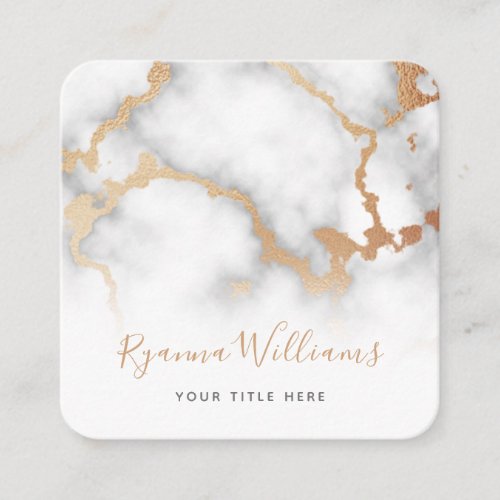 Elegant Rose Gold Marble Calligraphy Script Square Business Card