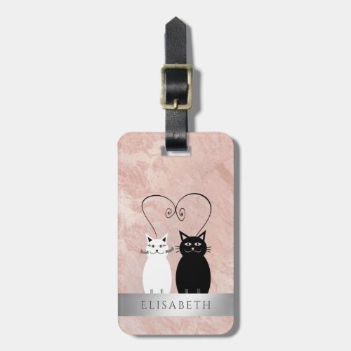 Elegant  rose gold marble cute funny cat couple luggage tag