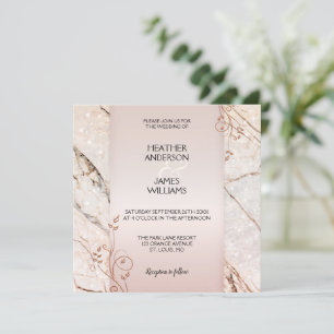 Elegant Rose Gold Marble Floral Wedding Invitation