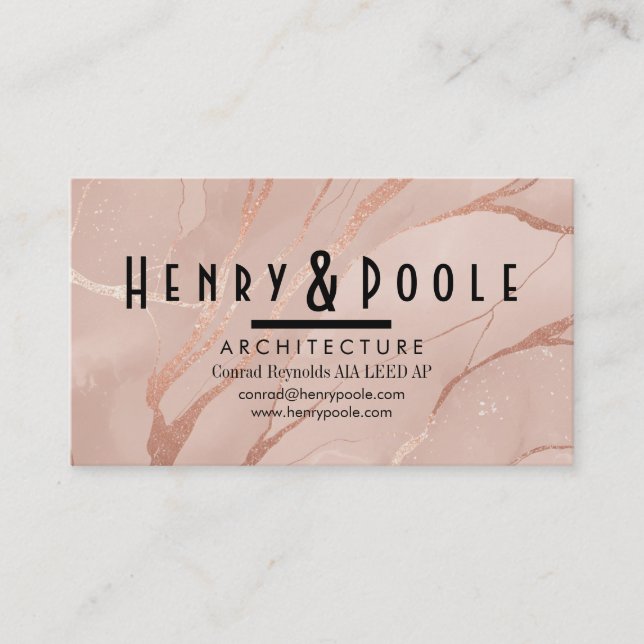 Elegant Rose Gold Marble for Architects & Trades Business Card (Front)