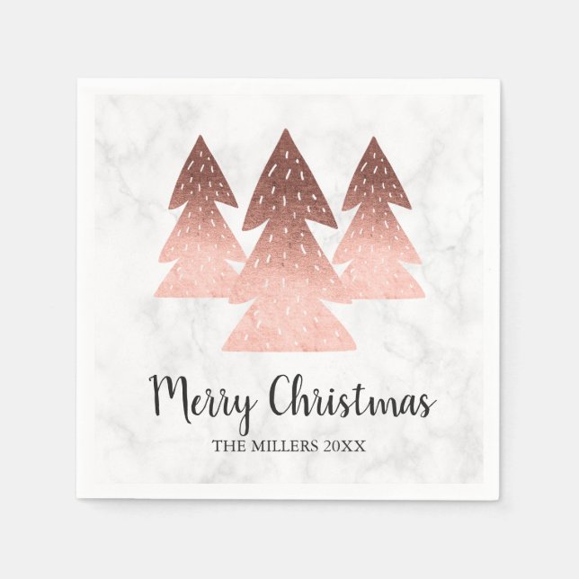 Elegant rose gold marble Merry Christmas tree Napkins (Front)