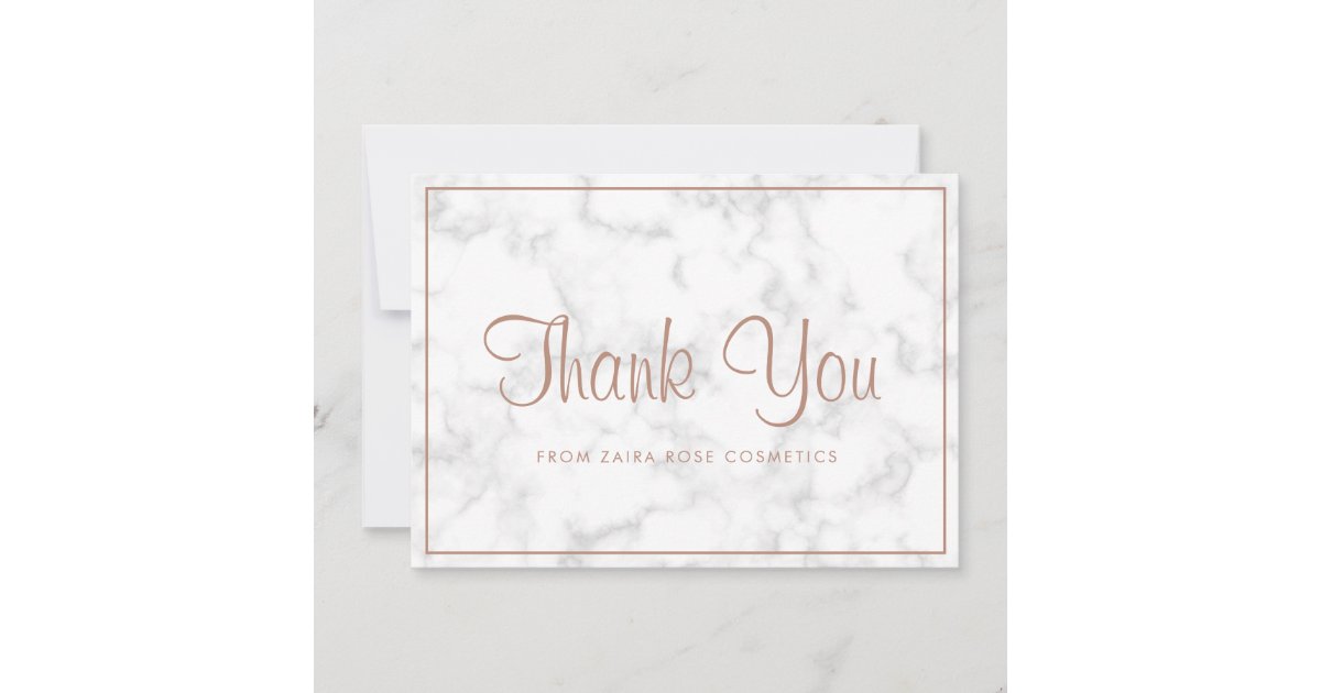 Elegant Rose Gold Marble Modern Business Thank You Card | Zazzle