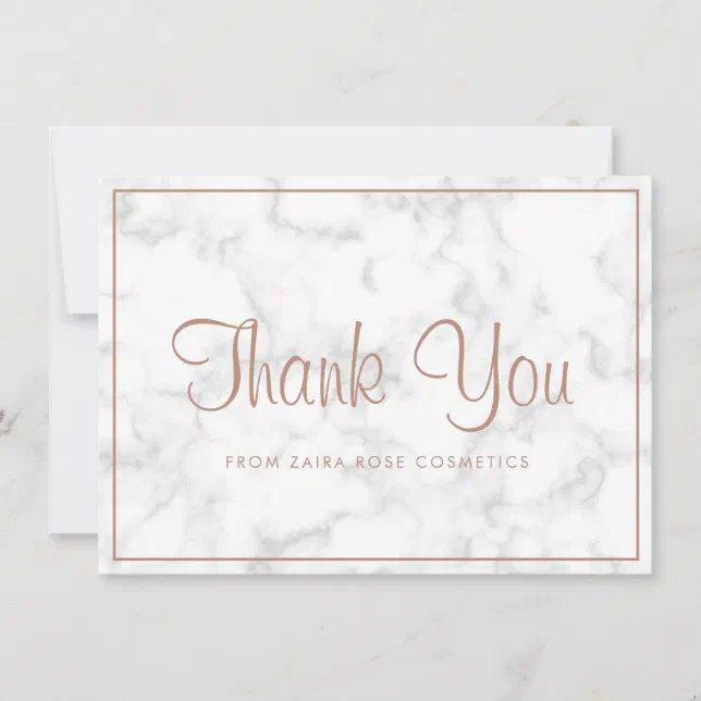 Elegant Rose Gold Marble Modern Business Thank You Card | Zazzle