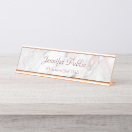 Elegant Rose Gold Marble Modern Template Trendy Desk Name Plate