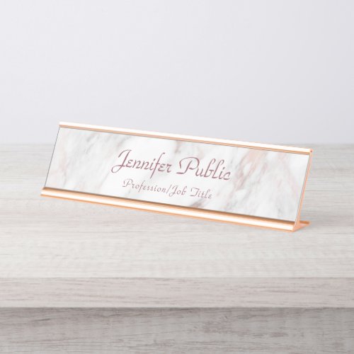 Elegant Rose Gold Marble Modern Template Trendy Desk Name Plate