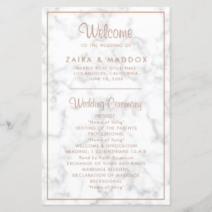 Elegant Rose Gold Marble Modern Wedding Program