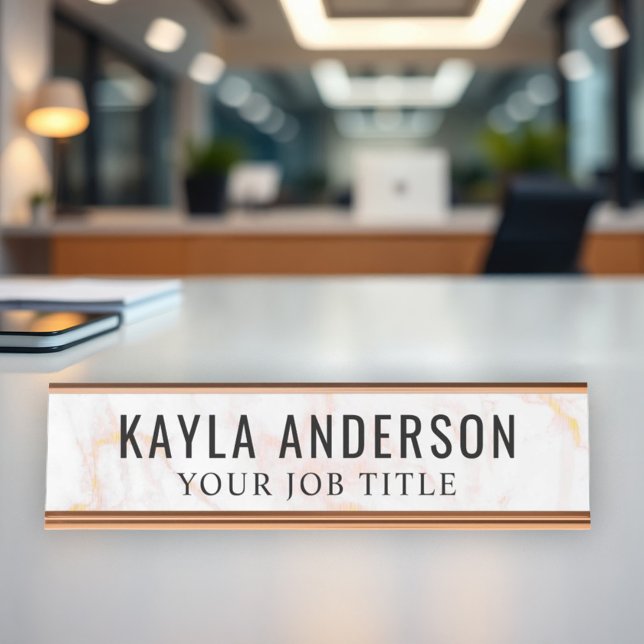 Elegant Rose Gold Marble Office Employee Desk Name Plate (Creator Uploaded)