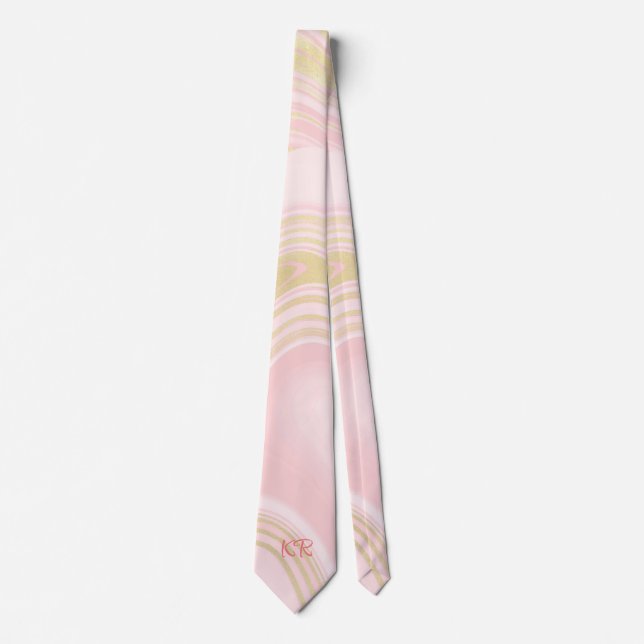 Elegant Rose Gold Marble Pattern Initials Neck Tie (Front)