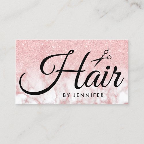 Elegant rose gold marble scissors hairstylist business card