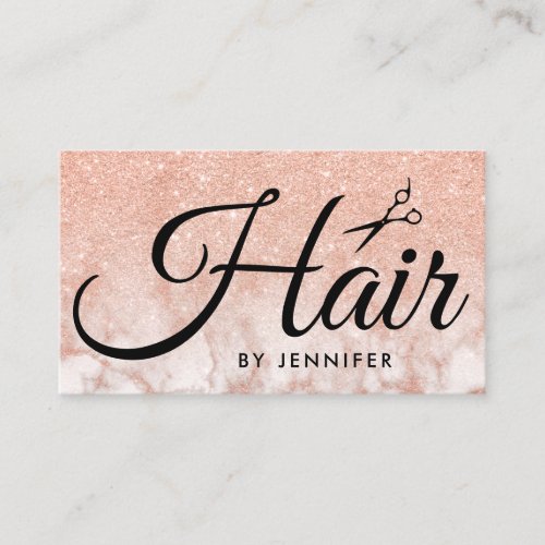 Elegant rose gold marble scissors hairstylist business card