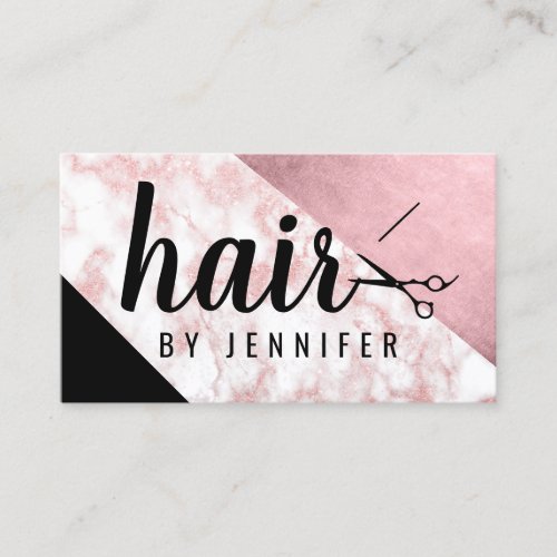 Elegant rose gold marble scissors hairstylist business card