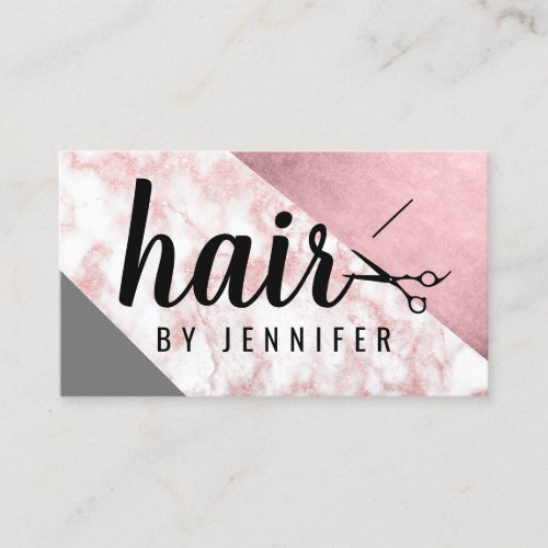 Elegant rose gold marble scissors hairstylist business card