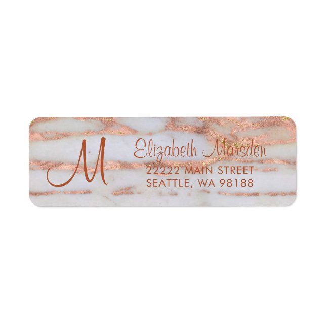 Elegant Rose Gold Marble Script Return Address Label (Front)