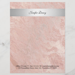 Elegant rose gold marble silver stripe letterhead